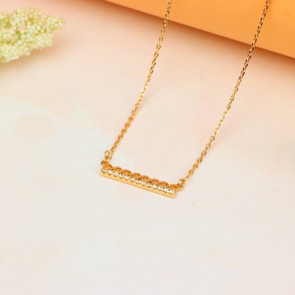 "Elegant Rose Gold Bar Necklace with Geometric Crystal Accent, XPNL1895 - Picture 4 of 13